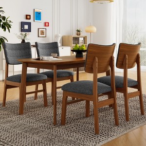 JUJABU 5-Piece Mid-Century Dining Set with Rectangular Table and 4 Upholstered Chairs, Space-Saving Design for Kitchen or Dining Room - 1 of 4