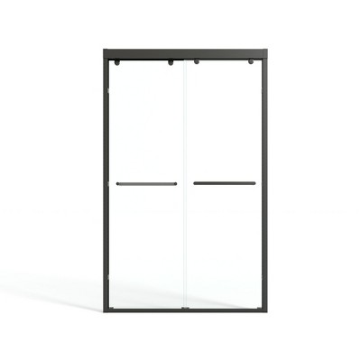 Lirago,48x75",Double-Slider Glass Cabinet Door Kit - Tempered Glass, Aluminum Track, Anti-Derail Wheels, Compact Bathroom,Black