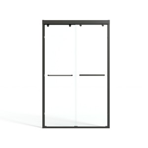 Lirago 48x75" Double Slider Glass Cabinet Door Kit - Tempered Glass Aluminum Track Anti-Derail Wheels Compact Bathroom Black - 1 of 4