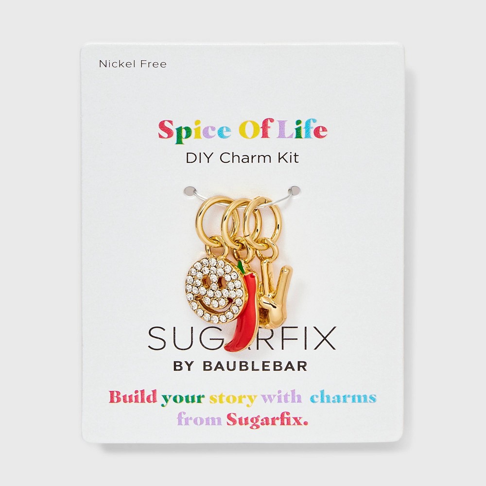SUGARFIX by BaubleBar Spice Of Life Charm Necklace Set 3pc - Gold/Red: Lobster Claw Clasp, Zinc Material