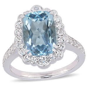 EVERLY JEWELRY | Sterling Silver 5.89 CT TGW Sky-Blue Topaz and White Topaz Halo Cocktail Ring - 1 of 4