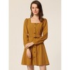 Allegra K Women's Square Neck Long Sleeve Button Front Corduroy Dress with Belt - 2 of 4