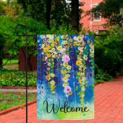 Vibrant Multicolor Floral Welcome Outdoor Garden Flag 18" x 12.5"