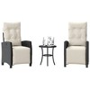 vidaXL 3-Piece Bistro Set - Black PE Rattan with Cream White Cushions, Adjustable Recliner Chairs, Weather-Resistant for Garden, Patio, Outdoor Use - 2 of 4
