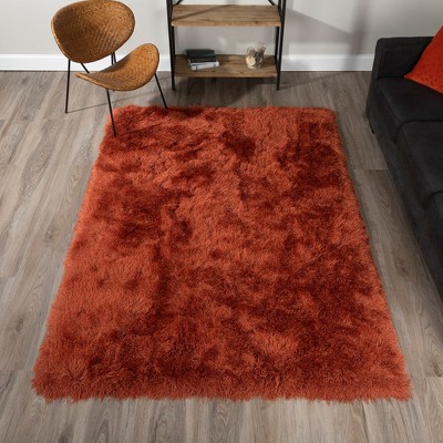 Paprika Red Tufted Synthetic Shag Rug 8' x 10'