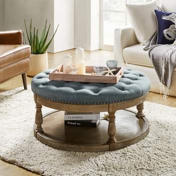 Illyria 36" Wide Transitional Tufted Round Cocktail Ottoman with Storage and Nailhead Trims for Bedroom and Living Room | ARTFUL LIVING DESIGN
