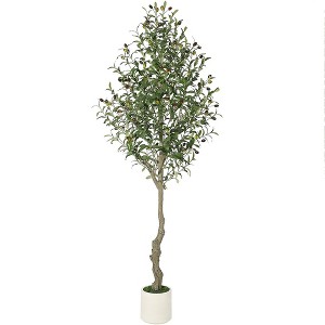 Artificial Olive Tree Tall Faux Olive Tree Indoor Fake Silk Plant with White Planter - 1 of 4