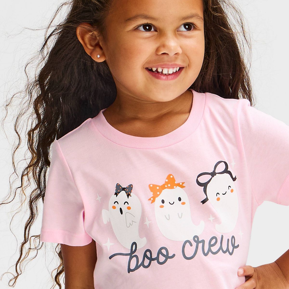 Toddler Girls' Boo Crewneck Halloween Graphic T-Shirt - Pink - thumbnail 2