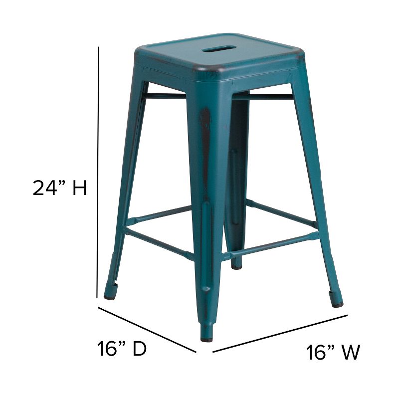 Flash Furniture Commercial Grade 24" High Backless Distressed Metal Indoor-Outdoor Counter Height Stool, 5 of 19