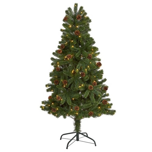 Nearly Natural Inc 5' Flocked Grand Northern Rocky Fir Artificial Christmas  Tree with Warm Micro (Multifunction with Remote Control) LED Lights