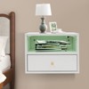 YIYIBYUS Floating Nightstand with Slide Drawers, Bedside Cabinet With Light, White - 2 of 4
