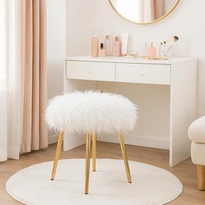 Homy Casa Glam Vanity Stool with Faux Fur Seat & Gold Metal Legs, White - 1 of 4