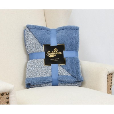 Catalonia Blue Reversible Sherpa Fleece Throw Blanket 50x60 Inches