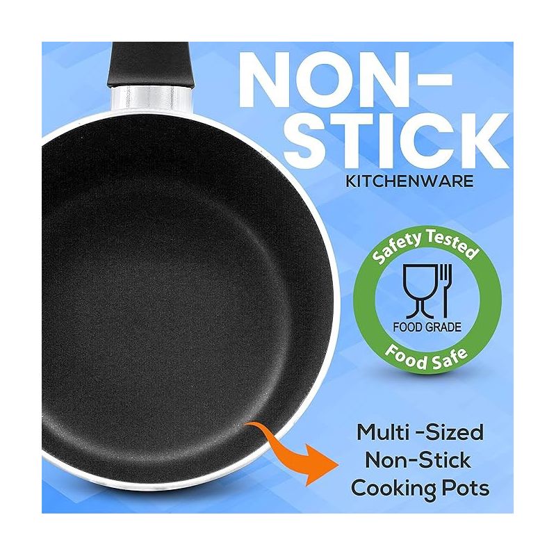 SereneLife 11 Piece Kitchenware Pots & Pans Set – Basic Kitchen Cookware, Black Non-Stick Coating Inside, Heat Resistant Lacquer (Black), 4 of 7
