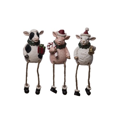 Transpac Christmas Resin Holiday Farm Animal Shelf Sitter Set of 3 Christmas Home Decorations