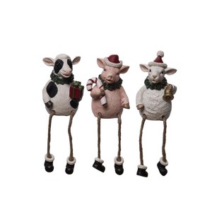 Transpac Christmas Resin Holiday Farm Animal Shelf Sitter Set of 3 Christmas Home Decorations - 1 of 1