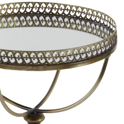 Gold Brass Round Metal and Glass Accent Table
