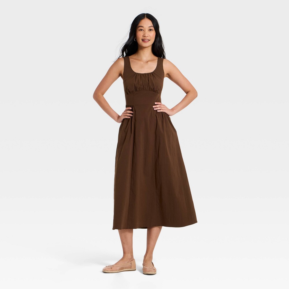 Women's Corset Smock Midi Dress - A New Day™ Brown S