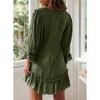 Womens Ruffle Peasant Dress V Neck 3/4 Sleeve Front Button Flowy Dress Beach Sundress Linen A Line Summer Mini Dress Babydoll Dress - 2 of 4