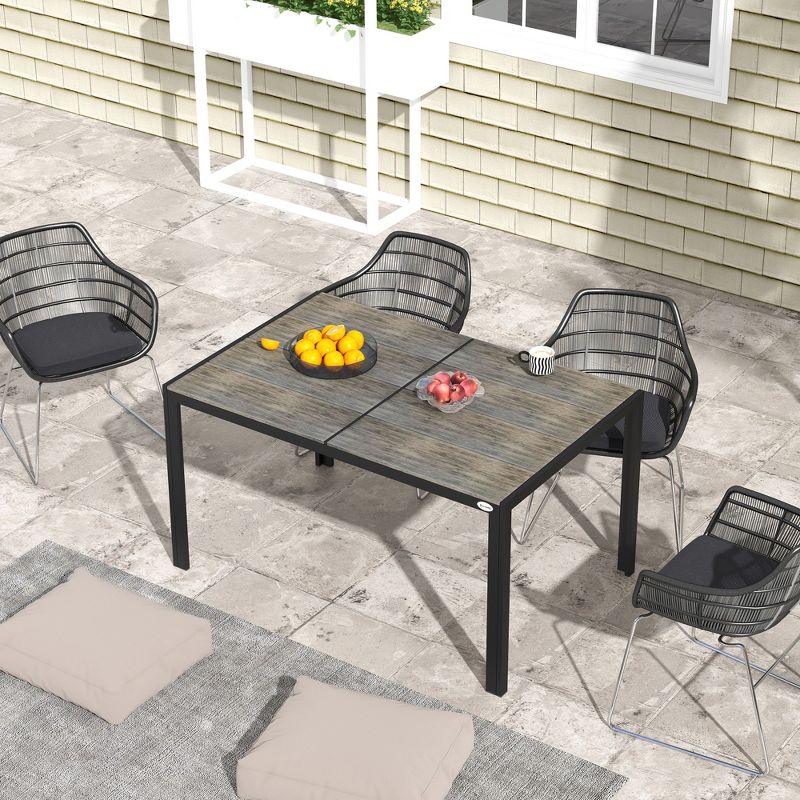 Outsunny Outdoor Dining Table for 6 People, Aluminum Rectangular Patio Table with Faux Wood Tabletop for Backyard, Lawn, 55" x 35.5", Gray, 2 of 7
