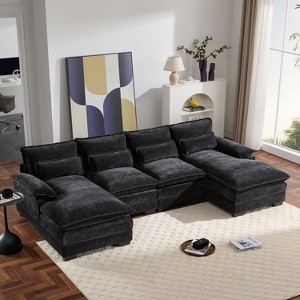 MYINDA Modern U-shaped Sectional Sofa with Waist Pillows,6-seat Upholstered Sleeper Sofa Couch with Chaise Lounge for Living Room - 1 of 4