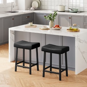 Counter Height 24" Barstools Set of 2, Modern Upholstered Counter Stool with Curved Surface, PU Leather Backless Saddle Stool, for Kitchen Home Bar - 1 of 4