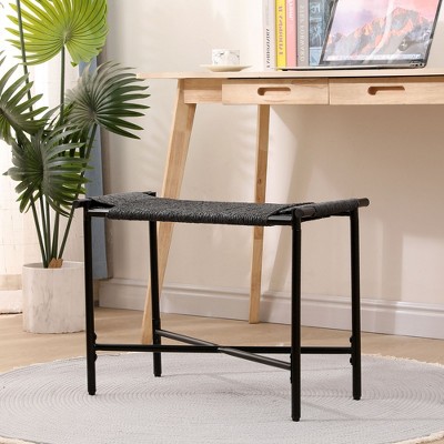 Sapphtopaz Ottoman Small Foot Rest Shoes Stools with Handwoven Paper Rope and Metal Legs Ottoman Stepping Stool for Living Room, Entryway
