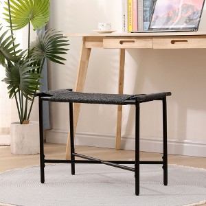 Sapphtopaz Ottoman Small Foot Rest Shoes Stools with Handwoven Paper Rope and Metal Legs Ottoman Stepping Stool for Living Room, Entryway - 1 of 4