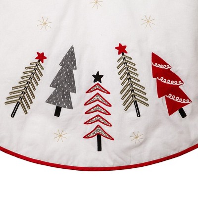 Ivory, Green, and Red Embroidered Christmas Tree Skirt, 50-Inch