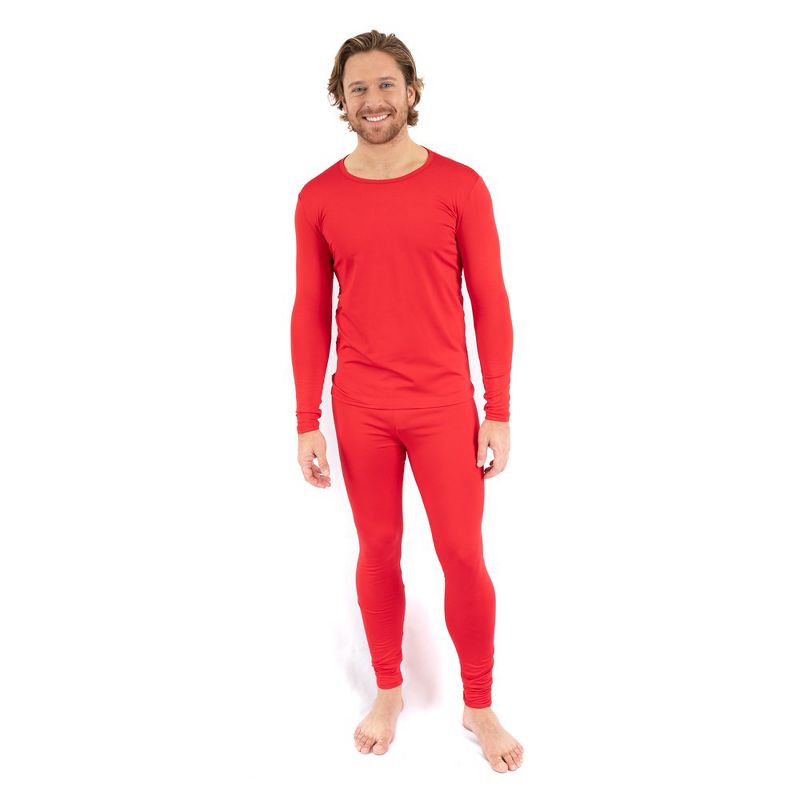 Leveret Mens Two Piece Classic Solid Color Thermal Pajamas, 1 of 2