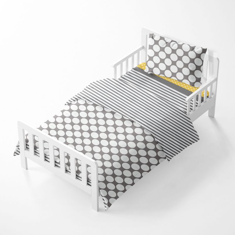 Bacati - Dots Stripes Gray Yellow 4 pc Toddler Bedding Set, 4 of 11