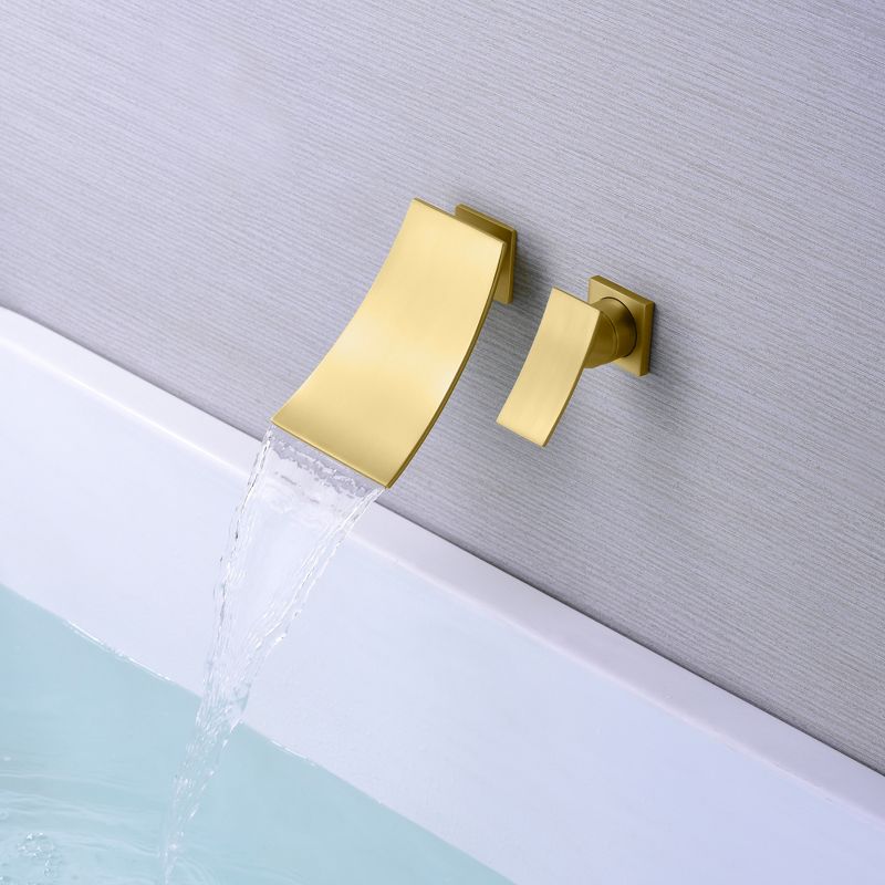 SUMERAIN Bathroom Waterfall Wall Mount Tub Faucet Set Bathtub Filler Single Handle, Brushed Gold, 3 of 9