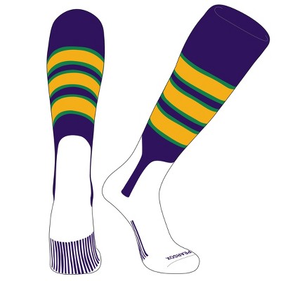 PEAR SOX OTC Baseball Softball Stirrup Socks (C, 7in) Purple, Kelly Green, Gold