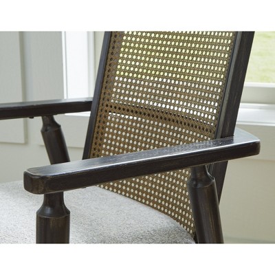 Galliden Black Wood and Cane Upholstered Dining Arm Chair