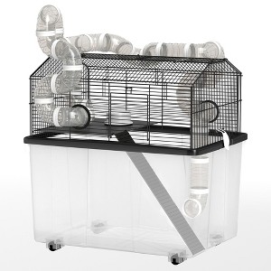2 Tier Hamster Cage with 12" Deep Tray, Tube System, Water Bottle, Ramp, Feeding Bowl, 23" x 17" x 22" - 1 of 4