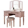 Vynxaria Contemporary Bedroom Vanity Set with Foldable Mirror & Stool - White Finish - 3 of 4