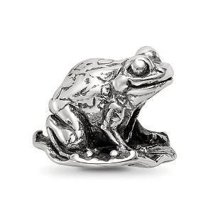 Black Bow Jewelry Sterling Silver Antiqued Frog on Lily Pad Bead Charm - 1 of 4