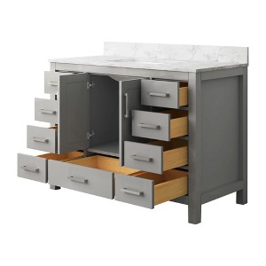 VANIRROR 48" Bathroom Vanity Cabinet Set with Granite Top, Solid Wood Cabinet With Single Sink Gray - 1 of 4