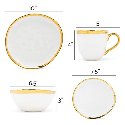 White and Gold Porcelain 16-Piece Dinnerware Set