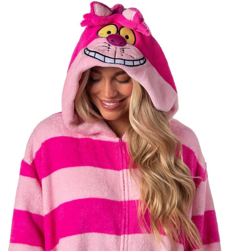 Alice in Wonderland Cheshire Cat Women's Costume Union Suit One Piece Pajama Pink, 3 of 5