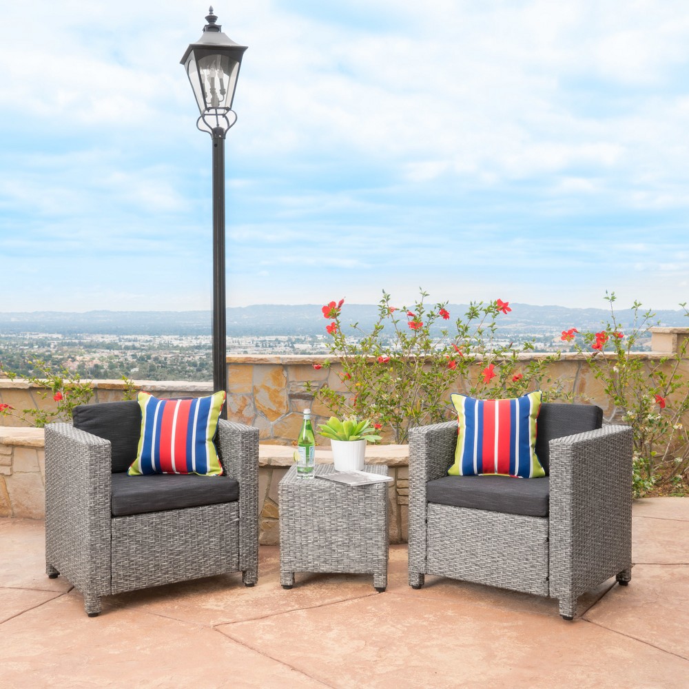 Photos - Garden Furniture Puerta 3pc Wicker Club Chair Set - Mixed Black/Dark Gray - Christopher Kni