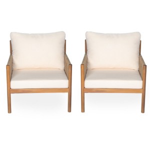 TiramisuBest Modern Outdoor Woven Lounge Chair with Solid Wood Frame & Cozy Cushions for Patio, Garden, or Balcony Relaxation,Teak - 1 of 4