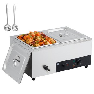 Commercial Food Warmer, Electric Steam Table – 2 x 12 QT Capacity, 1500W Stainless Steel with Adjustable Temp 86-185°F for Catering - 1 of 4