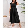 Clearlove Plus Size Summer Dress Boho Short Sleeve Roud Neck Smocked A-Line Wedding Guest Dresses for Curvy Women - 4 of 4