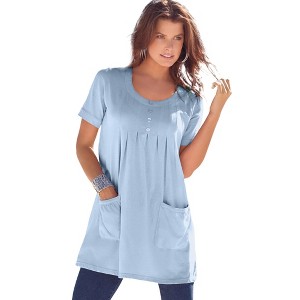 Roaman's Women's Plus Size Two Pocket Soft Knit Tunic - 1 of 4