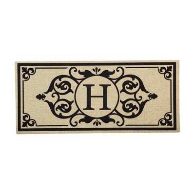 Evergreen Flag Cambridge Letter H Monogram Burlap Sassafras Switch Mat - 22" Long x 10" High