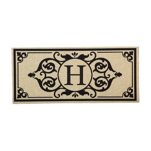 Evergreen Flag Cambridge Letter H Monogram Burlap Sassafras Switch Mat - 22" Long x 10" High - 1 of 4