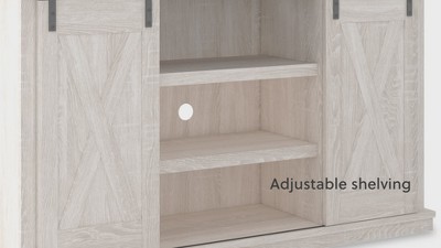 Gray Two-Tone Farmhouse TV Stand with Sliding Barn Doors