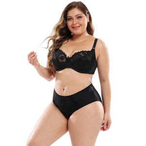 Agnes Orinda Women's Plus Size Underwire Lace Push-Up Adjustable Straps Bra and Panty Set - 1 of 4