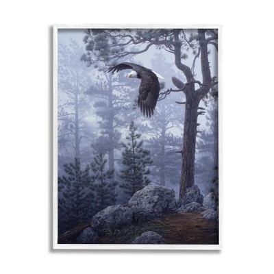 Stupell Industries Eagle Flying Woodland Scene Framed Giclee Art
